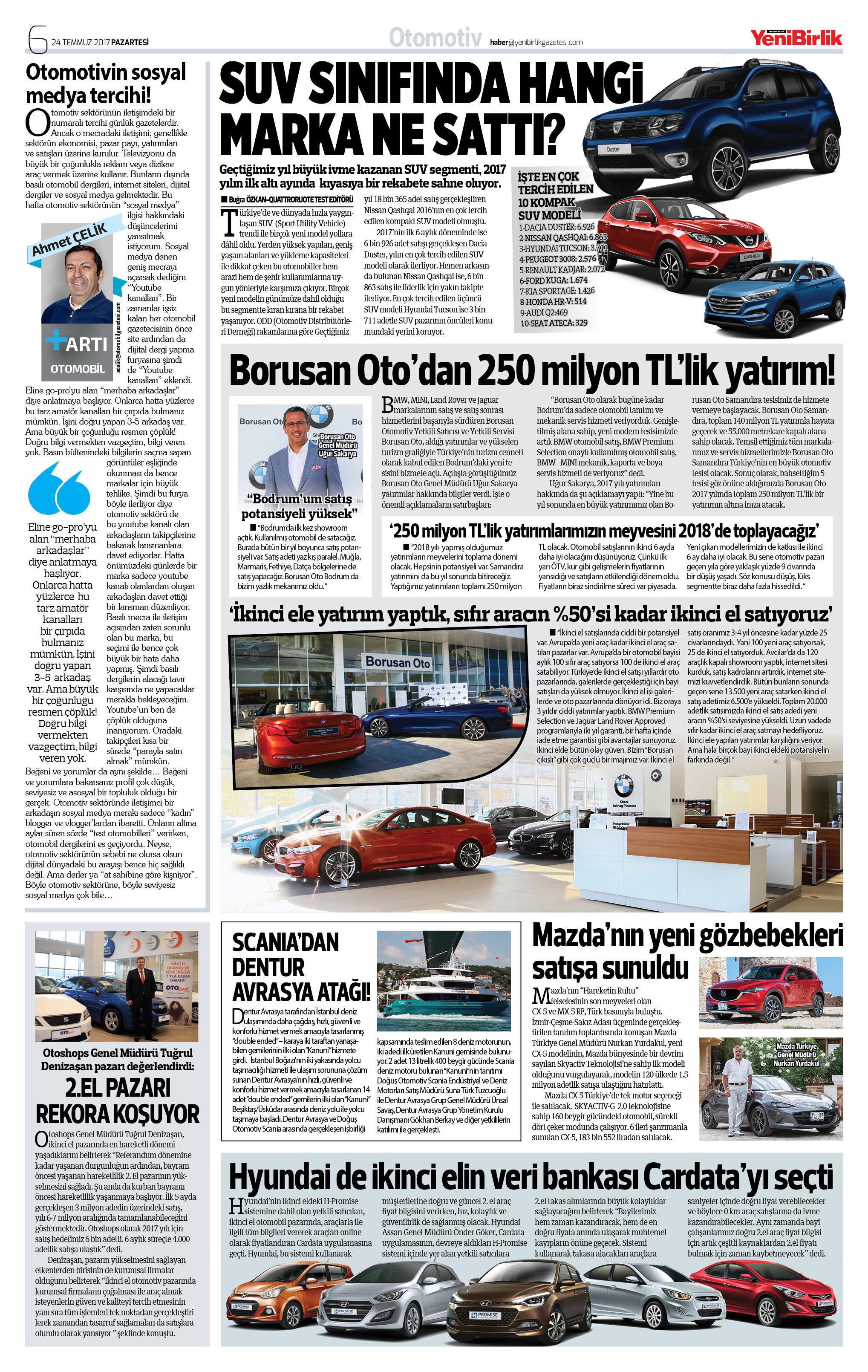 Otomotivin gündemi Yeni Birlik Gazetesi'nde!